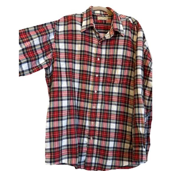 Vintage LL Bean Shirt Mens XL Tall Red Green Plaid Flannel Button Down USA 90s - Picture 11 of 11